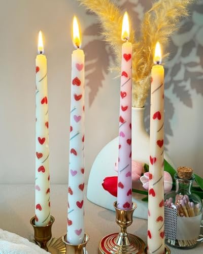 Heart Taper Candles Red Tall Taper Candles 12 inch Unscented Smokeless Candle for Candlesticks Sticks Wedding Home Decor Dinner Christmas Set of 12 - Image 5