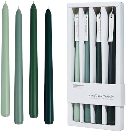 Green Taper Candles 10'' Non-Toxic Green Shades Ombre Colored Candle Sticks Set of 4 | Natual Soy Candlesticks Home Decor Centerpiece Sandalwood Scented by SENSEISLAND