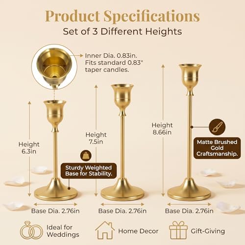 36 Pcs Gold Candlestick Holders, Vintage Metal Candle Holders Taper Candle Stands, Tall Golden Brass Tapered Candle Holder for Wedding Tables Centerpieces Decor - Image 3