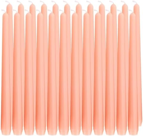 SOFT BREEZE 24 Pack Unscented Tall Taper Candles - 4/5X10 Inch, Dripless, Unscented Dinner Candle - 10 Hours Burn Time -Pink Colors by SOFEBREEZE