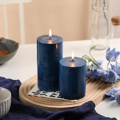 3x6 Inch Navy Blue Pillar Candles Set of 3,Unscented Large Pillar Candle - Image 5