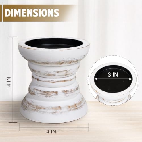 Pillar Candle Holder, 8 Inch Farmhouse Wood Candle Holder, Rustic Wooden Candle Stand, Vintage Small Wooden Candlestick Holders for Living Room, Table Centerpiece, Vintage White(4PCS) - Image 2