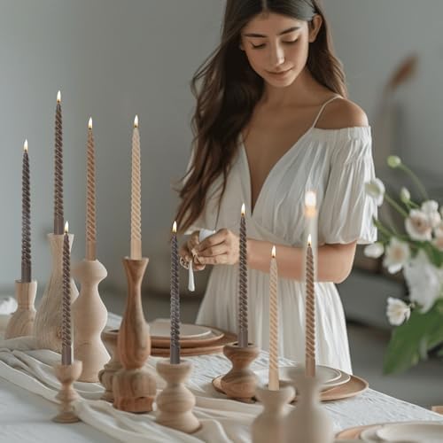 MAITREYA Brown Taper Candles Stick Spiral Twisted Candles-Set of 12 for Decoration Weddings Party Church-Unscented Dripless Candles,10inch(F-Gradient Brown) - Image 2