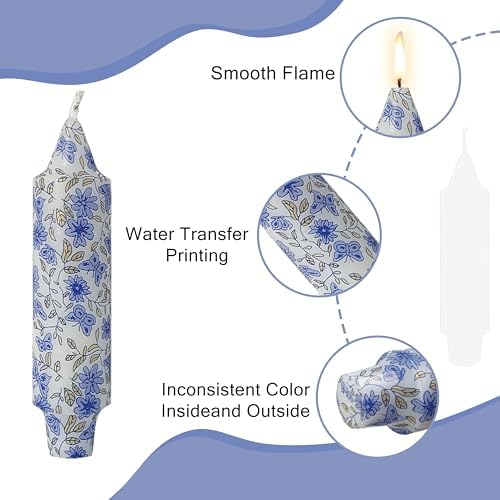 5 Inch Blue and White Short Taper Candles Hand Poured Smokeless Unscented Porcelain Style Chinoiserie Floral Candles for Wedding Nautical Dinner Home Decor Housewarming Gift Mother's Day Meditation - Image 3