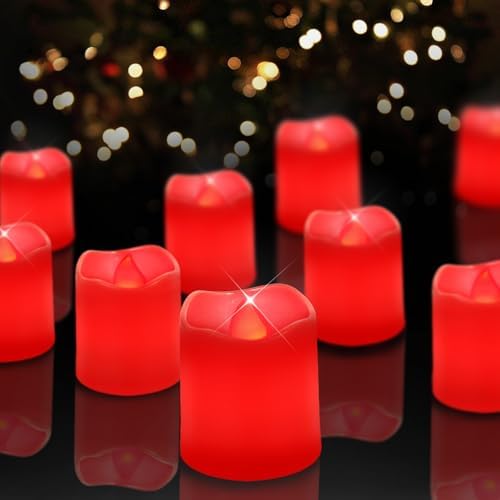SHYMERY Flameless Votive Candles,Battery Operated LED Candle,24 Pack 200+Hour Flickering Electric Fake Candles in Red for Wedding,Table,Halloween,Festival Celebration,Christmas Decoration by SHYMERY