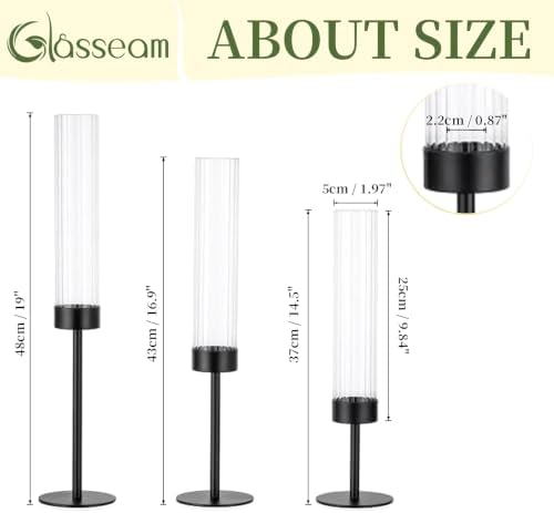 Glasseam Hurricane Taper Candle Holders, 3Pcs Black Candlestick for Mantle - Image 5