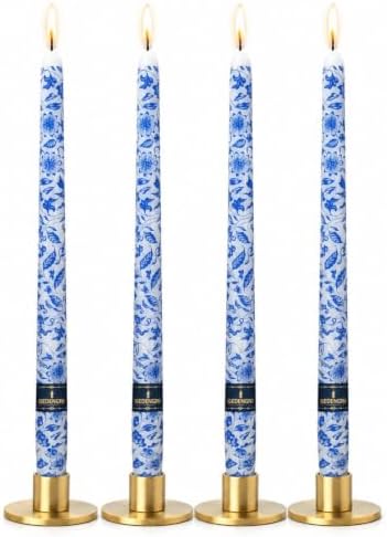 Blue Floral Taper Candles 10in-Chinoiserie Candlesticks for Table Decor - Image 2