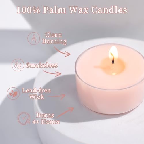 Scented Tea Lights Candles, Sakura Blush, 16 Pack – Soft Pink Scented Tealight Candles– 100% Palm Wax – 6 Hour Burn Time Aromatherapy Tea Light Votive Candle for Spring Decor, Bath, Romance - Image 3