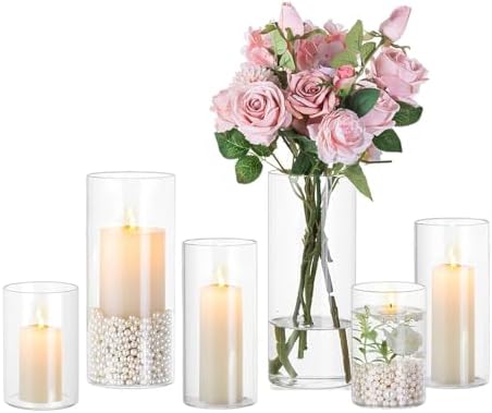 Hewory Hurricane Glass Candle Holders: 6 PCS Clear Hurricane Vase, 3 Sizes by Hewory