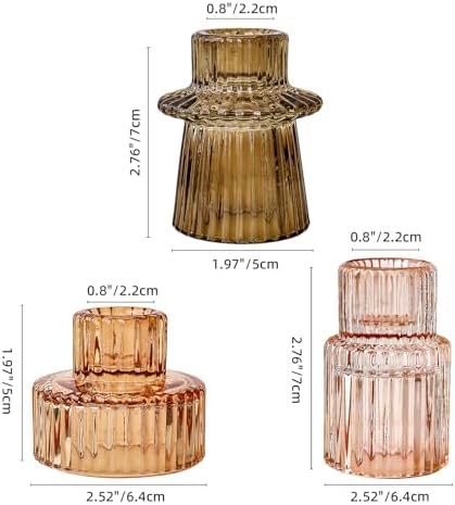 Brown Candlestick Holders 12PCS Ribbed Glass Taper Candle Holders Set for Tealight Candlestick Candles, Table Centerpieces for Thanksgiving Christmas Farmhouse Decor Indoor and Outdoor - Image 7