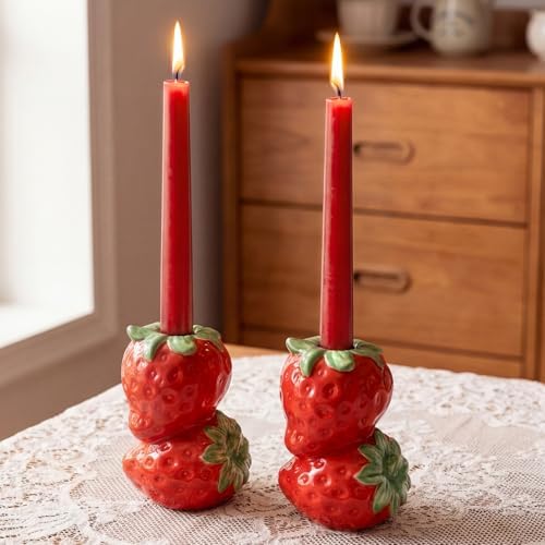 2 Pcs Lemon Taper Candle Holders Summer Centerpiece, Strawberry by Ferrochef