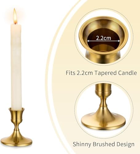 Romadedi Gold Candlestick Candle Holders for Taper, 12 PCS Gold Brass Color Candle Stick Candle Holder for Table Centerpiece, Wedding Reception, Festive Christmas Mantel Decoration or Home Decor - Image 5