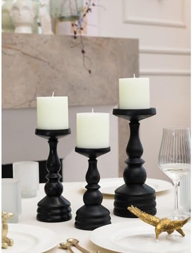 CANDWAX 3x3 Pillar Candles Set of 3 - Rustic Unscented No Drip Ivory Candles for Home Decor, Weddings, Centerpieces - Image 3