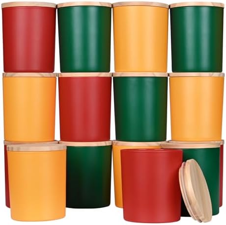 SHOWIN 10 OZ Thick Candle Jars for Making Candles 15 Pcs, Empty Jars with Wood Lids for Candle Making, Sample Container, Christmas by Showin