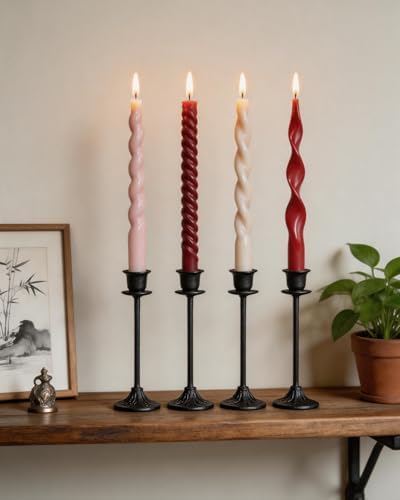 Red Taper Candle Stick Spiral Taper Candle for Wedding Party Fall Decoration Home Dinner Christmas Unscented Candles,10inch,4 Pack by MAITREYA