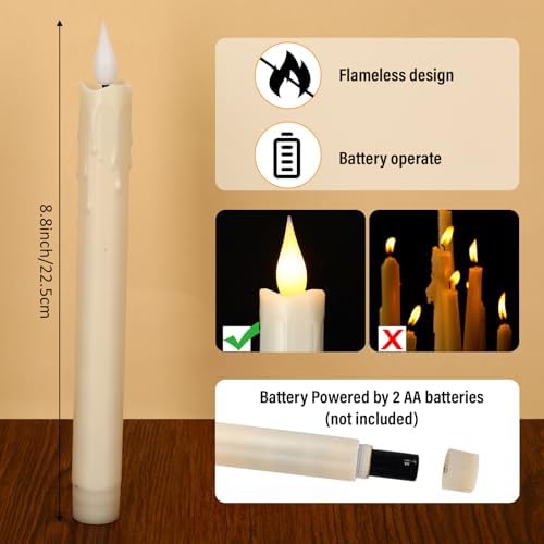 Baquler 24 Pcs 8.8" Ivory Flameless Taper Candle LED Stick Battery Operated - Image 2