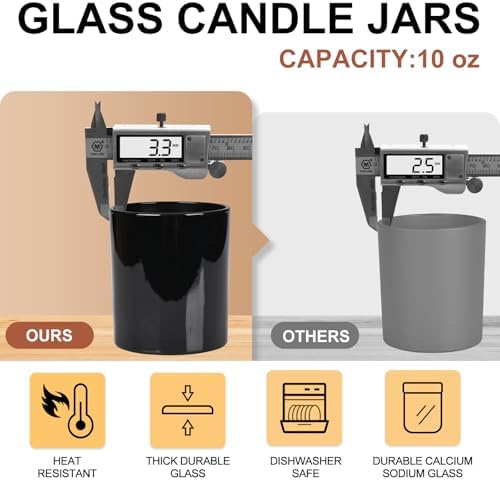 SHOWIN 10 OZ Thick Candle Jars for Making Candles 15 Pcs, Empty Jars with Wood Lids for Candle Making, Sample Container, Glossy Black - Image 2