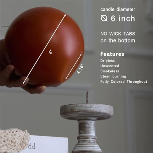 MOZEAL Hand-Poured, 6 Inch Burnt Orange Large Round Ball Candles - Elegant Burnt Orange Round Pillar Candles, Dripless, Unscented, Smokeless, Ideal for Autumn Gatherings. - Image 4
