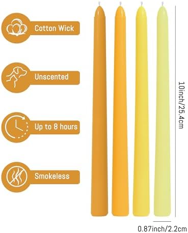 Viyffo Taper Candles 10 Inch Yellow 4 Pack Unscented, Smokeless - Image 3