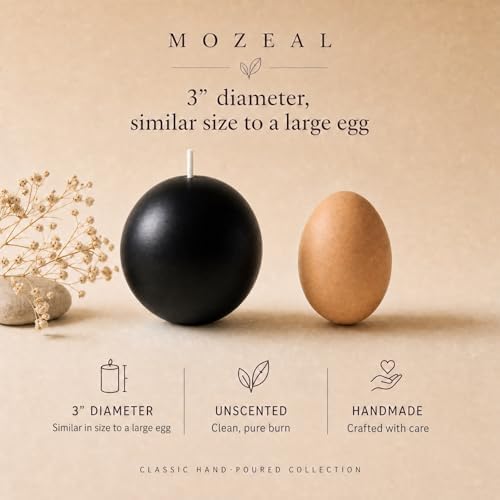 MOZEAL Hand-Poured, 3 Inch Black Round Ball Candles - Elegant Black Round Pillar Candles Set of 3, Dripless, Unscented, Smokeless, Ideal for Halloween Decor. - Image 3