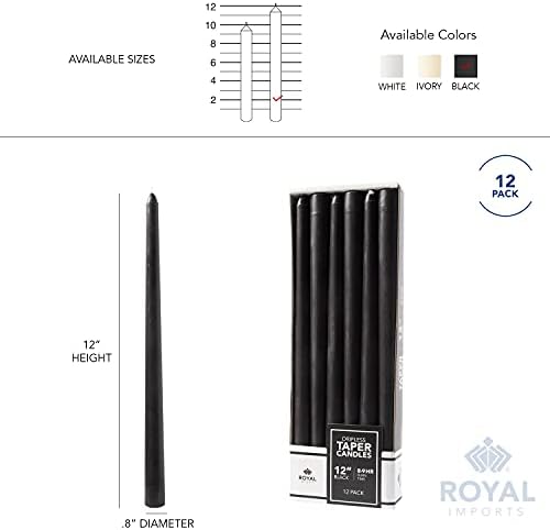 Royal Imports Unscented Taper Candles 12" Black 9-Hr Burn Time Set of 12 - Image 6