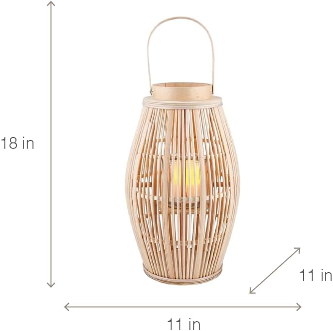 47th & Main Bamboo Hurricane Lantern with Handle Woven Natural Rattan Boho Hanging Candle Holder for Patio, Yard, Home Décor, Medium, Blonde - Image 3