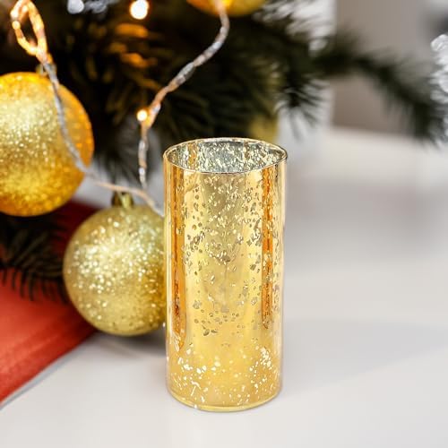 WGVI Hurricane Candle Holder Sleeve, W: 4", Ht: 8", Gold Speckled Glass Cylinder Open Both Ends, Chimney Tube Shade, 6 Piece - Image 5