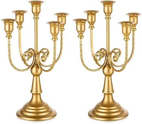 Romadedi Gold 5 Arm 11.8" Candelabra Candle Holders, Set of 2 by ROMADEDI