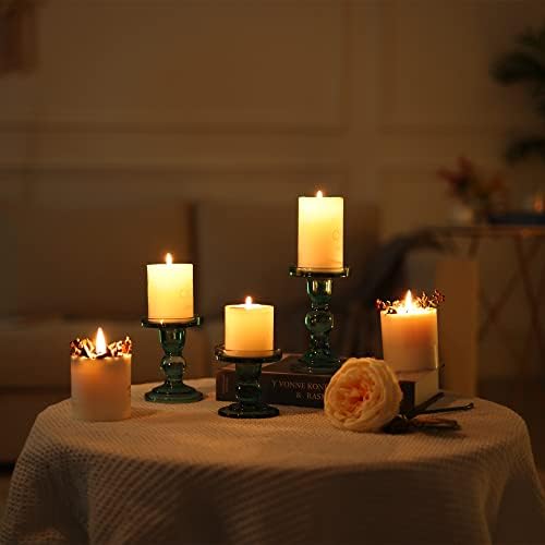 GMWD 3 Pcs Glass Candle Holder Set Clear, Green Candlesticks Holders Pillar Taper Candles Tealight Stand for Wedding Centerpieces Home Decorations Dining Table - Image 7