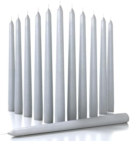 Candwax 12 inch Taper Candles Set of 12 - Dripless and Smokeless - Slow Burning Candle Sticks are Perfect As Thanksgiving Décor - Light Gray by CANDWAX