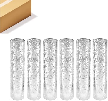 WGVI Hurricane Candle Holder Sleeve, W: 3", Ht: 14", Silver Speckled Glass Cylinder Open Both Ends, Chimney Tube Shade, 6 Pieces by WGVInternational-OpusGlassware