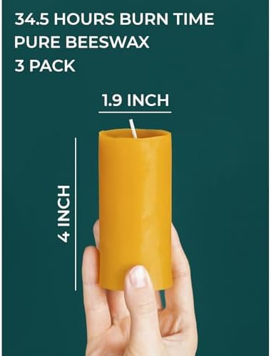 CANDWAX Pure Beeswax Pillar Candles 1.8x4 inch Set of 3-34.5 Hours Burning Handmade Yellow Candles - Smokeless Pure Bees Wax Candle Home Décor - Image 2