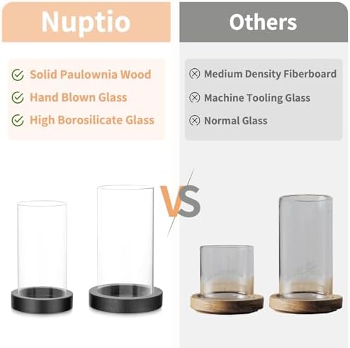 NUPTIO Hurricane Candle Holders with Black Wood Bases, Set of 2 - Image 4