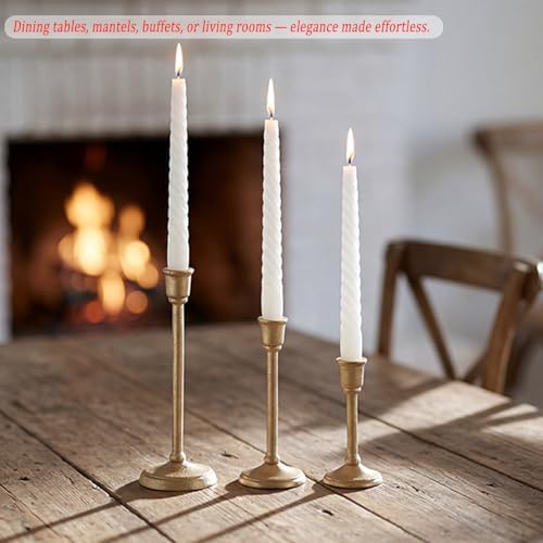 Gold Taper Candle Holders Set of 3, Antique Brass Finish - Image 4