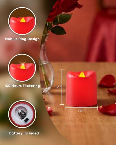 5plots 12Pack Red Flameless Votive Candles, Fake Electric Candles - Image 2