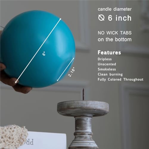MOZEAL Hand-Poured, 6 Inch Turquoise Large Round Ball Candles - Elegant Turquoise Round Pillar Candles, Dripless, Unscented, Smokeless, Ideal for Summer Parties. - Image 4