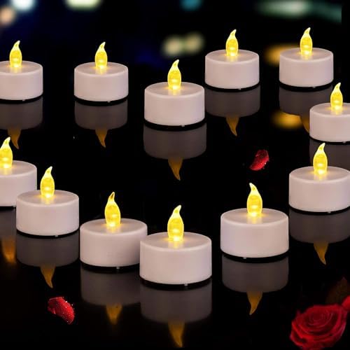 Battery Operated Flameless Tea Lights : 24PACK LED Electric Candles Lamp Realistic and Bright Flickering Holiday Gift Long Lasting for Birthday Wedding Party Celebrations Decoration Warm Yellow by PILLOBOX