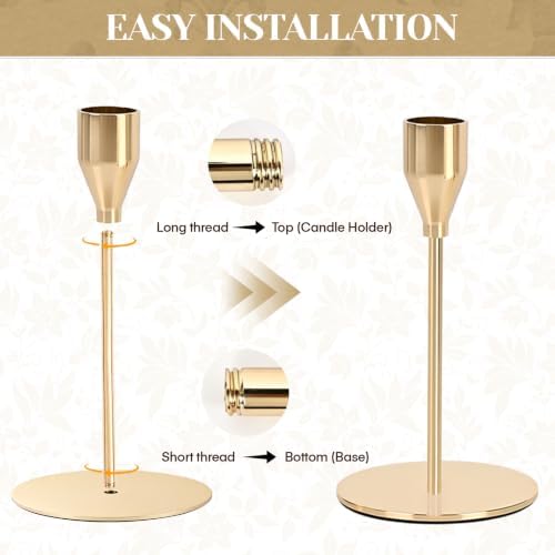 Gold Candlestick Holders,Metal Gold Taper Candle Holders,6 Pcs,3 Heights - Image 4
