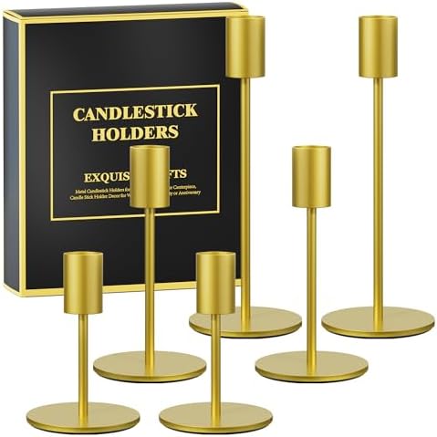 Set of 6 Gold Candlestick Holders, FSyueyun Candle Stick Holder Home Decor by FSyueyun