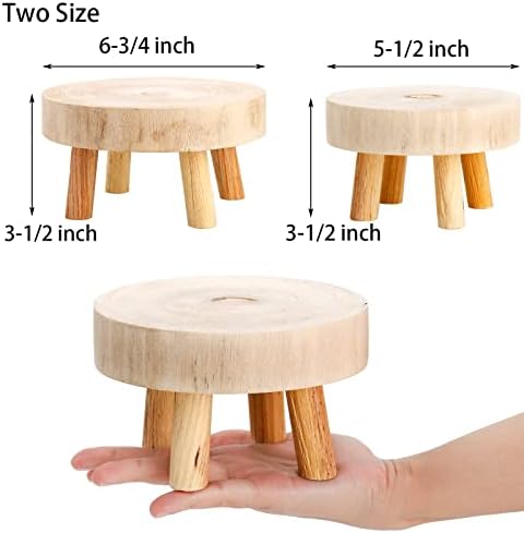 TOPZEA Set of 2 Mini Wooden Stool Display Stand, Short Boho Wood Riser Stools Small Desk Pedestal Stand for Candle, Indoor Plants, Gnome, Counter Decor - Image 2