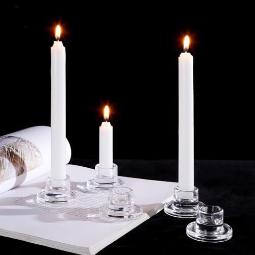 ZQXJWF Clear Glass Taper Candle Holders Set, Round Base Design, Elegant Dining Table Decor, for Table Centerpiece Wedding Party Advent Christmas Home Decorations (6, Clear) - Image 5