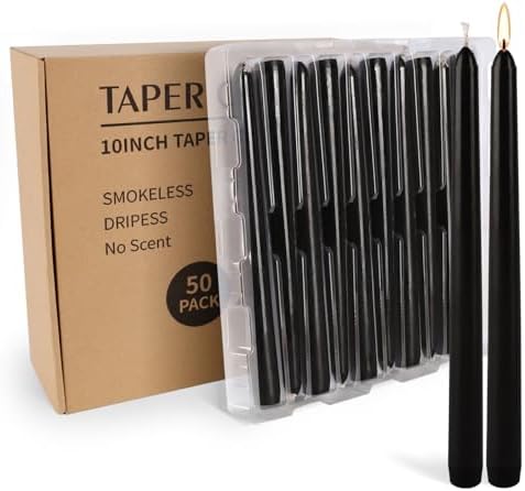 50 Pack Black Taper Candles - 10 Inch Classic Unscented Dinner Candles, Dripless Pure Paraffin Wax with Cotton Wicks, 8-Hour Burn Time for Wedding, Christmas & Formal Dining Decor - Image 2