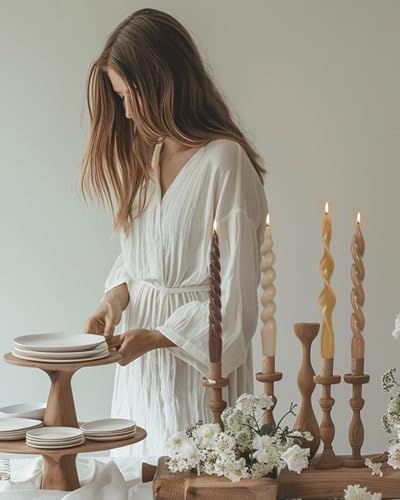 Spiral Taper Candles Brown Short Candle Sticks Unscented Smokeless Twisted Candlesticks for Fall Decor Holiday Dinner Party Christmas Decorations-7.5inch-4pack - Image 5