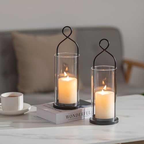 Black Candle Sconces Set of 2, with Hurricane Glass - Image 4