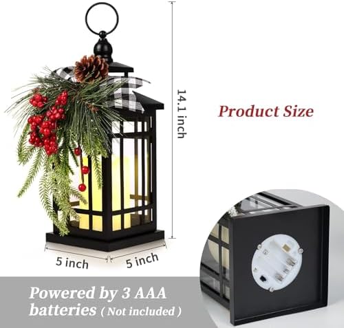 Metal Christmas Vintage Candle Lanterns with Remote Control and Led Light, Plaid Ribbon Decorative Hanging Lantern for Indoor Outdoor Xmas Porch Decorations Party Gift,WOKEISE - Image 6