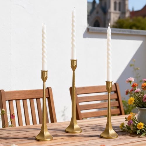 Gold Iron Taper Pillar Candle Holders Set of 3 Rustic Candlestick Holders - Image 5