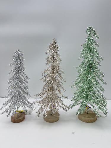 3 Pcs Mini Christmas Tree with Lights, Artificial Bottle Brush Trees with Wooden Bases Christmas Table Decor Small Trees with LED Light String for Decorations (3 Color) - Image 4