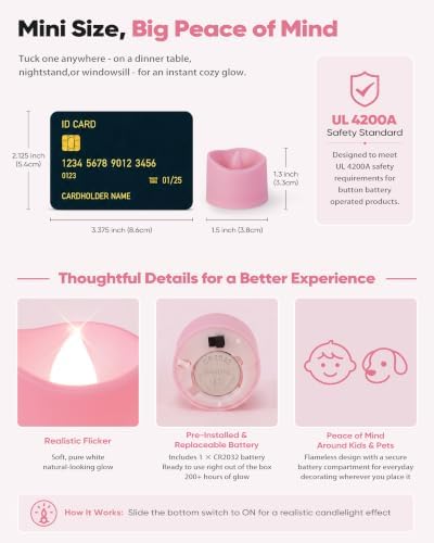 Homemory 24-Pack Pink Flameless Battery Tea Light Candles, 200+ Hours - Image 2