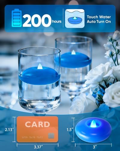 Homemory 12 Pack 3” Flameless Led Floating Candles, 200 Hour Blue Battery Operate Waterproof Tealights for Cylinder Vases, Centerpieces at Wedding Decor, Party, Pool - Image 2