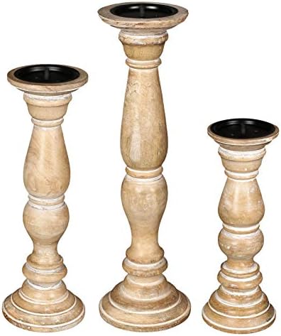 Rustic Candle Holder Set of 3 – 10", 8", 6" – Burnt Finish Wooden Pillar Stands for Wedding, Party, Home Décor, Spa – Country Style Gift for Table Centerpiece - Image 3